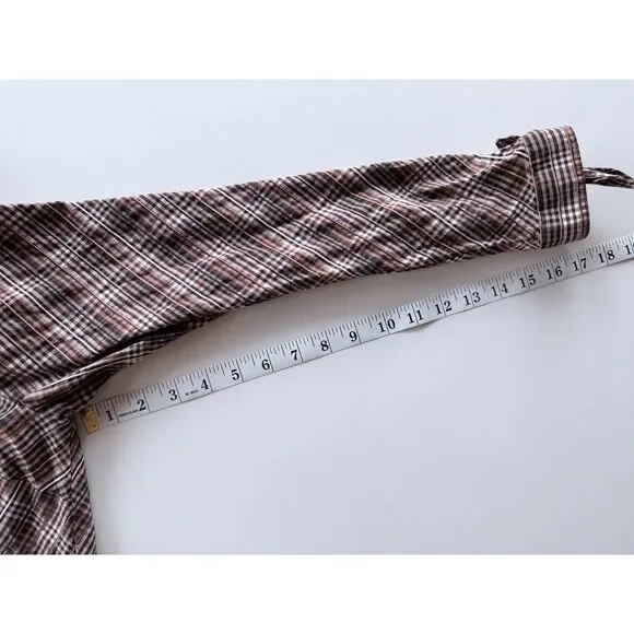 NWOT Veronica Beard Isabel Plaid Button Back Tie Cuff Blouse in Brown Size 2 - Picture 14 of 14